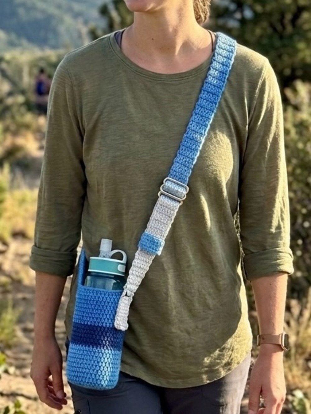 Blue Crochet Water Bottle Crossbody